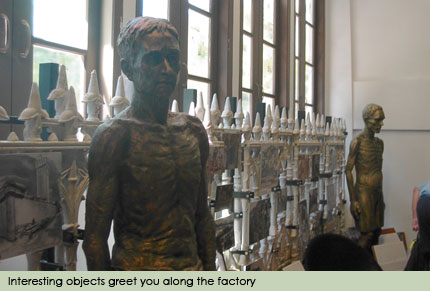 Interesting objects greet you along the factory